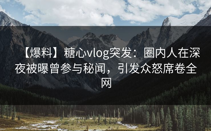 【爆料】糖心vlog突发：圈内人在深夜被曝曾参与秘闻，引发众怒席卷全网