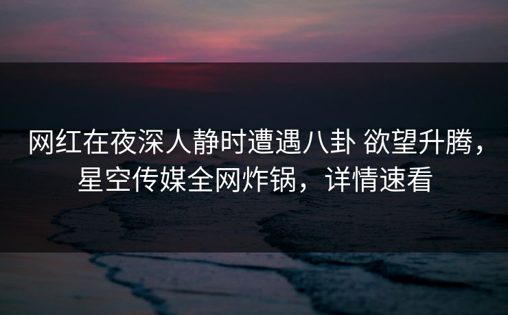 网红在夜深人静时遭遇八卦 欲望升腾,星空传媒全网炸锅,详情速看 网红在夜深人静时遭遇八卦 欲望升腾,星空传媒全网炸锅,详情速看