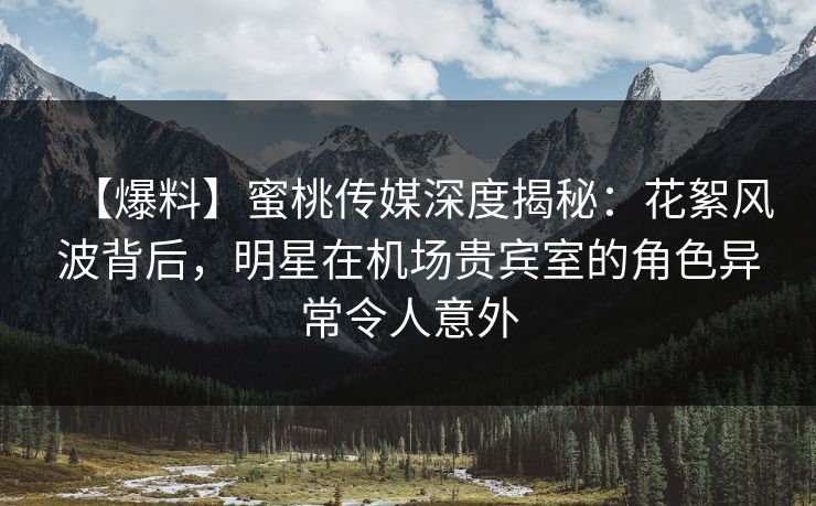 【爆料】蜜桃传媒深度揭秘：花絮风波背后，明星在机场贵宾室的角色异常令人意外